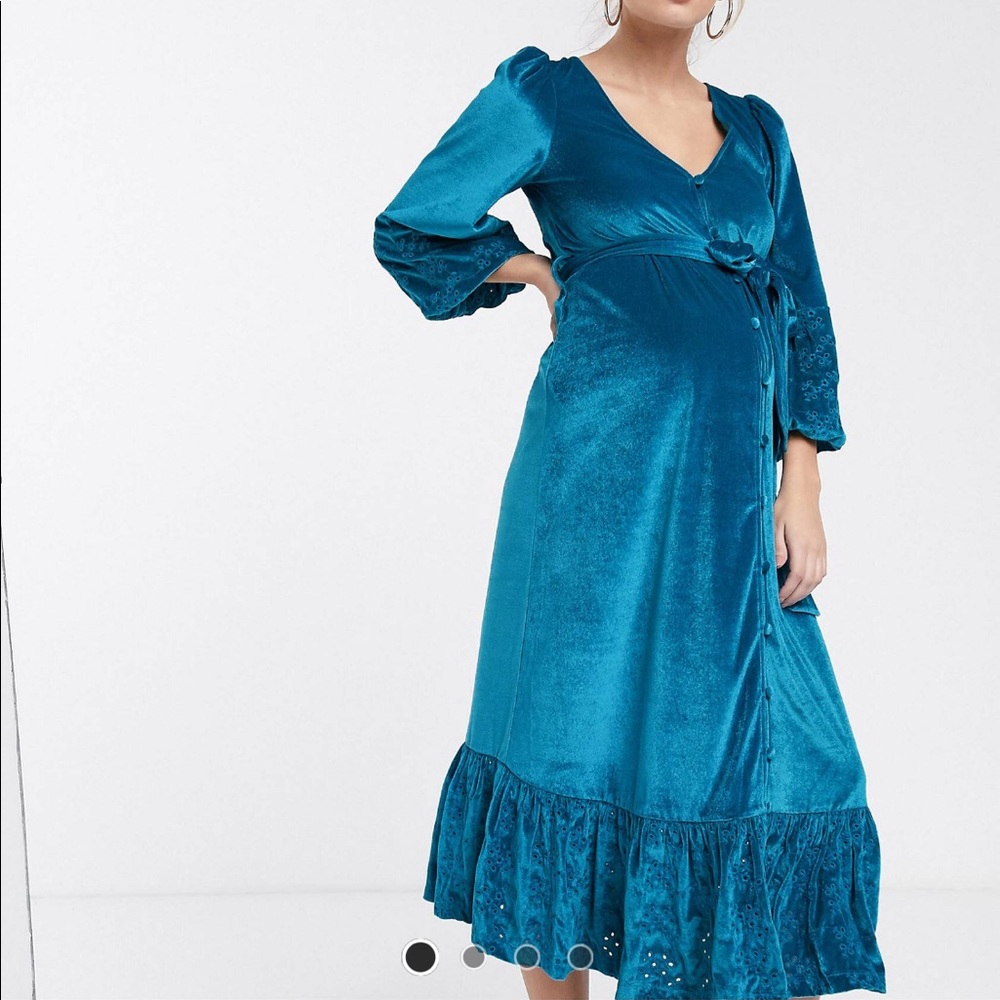 🦚ASOS DESIGN Aqua Velvet Midi Wrap Dress NWT